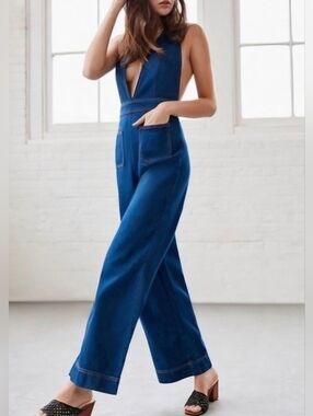 Deep Blue Wide-Leg Women’s Jeans Jumpsuit
